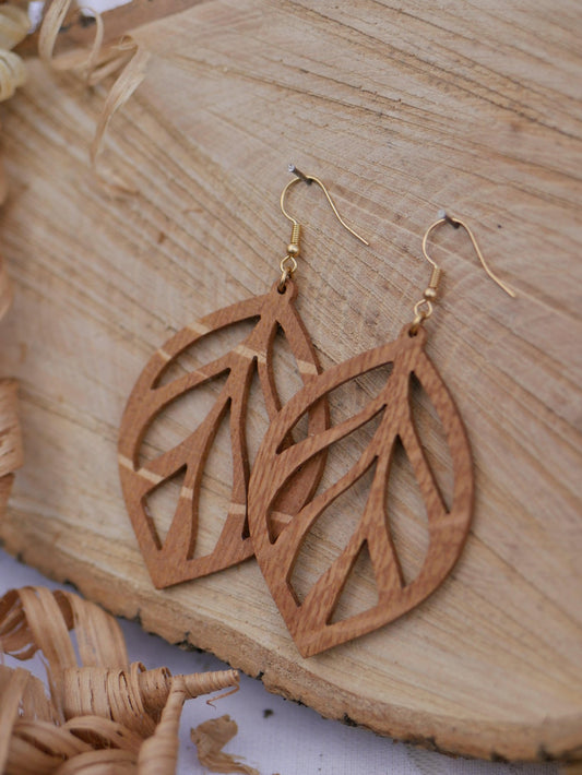 Boucles d'oreilles feuilles en bois, Feuilles d'Automne (vue 2)