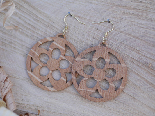 Boucles d'oreilles fleurs en bois, Fleurs de Printemps (vue 2)